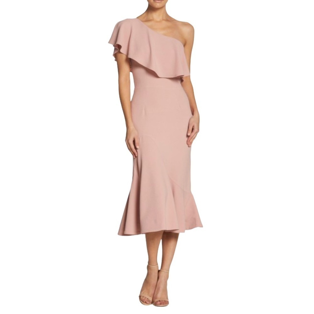 Dress The Population Raquel Blush One Shoulder Ruffle Cocktail Dress